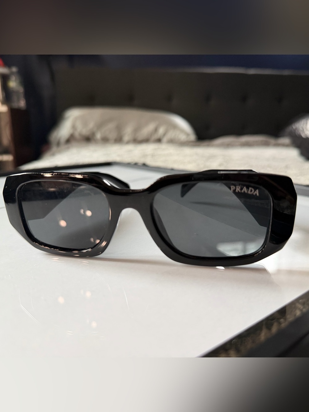 Black Rectangular Women's Sunglasses with Dark Lenses